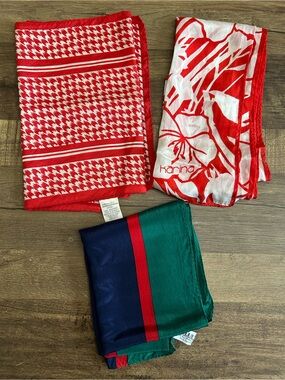 Lot of 3 Vintage 100% Silk Scarves Marks & Spencer Houndstooth Karina Club Echo